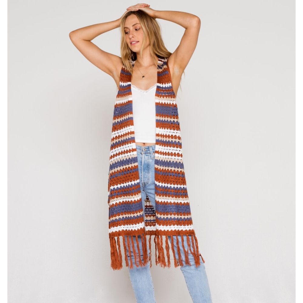 Sky and Sparrow Multi Stripe Fringe Vest - Picture 3 of 5